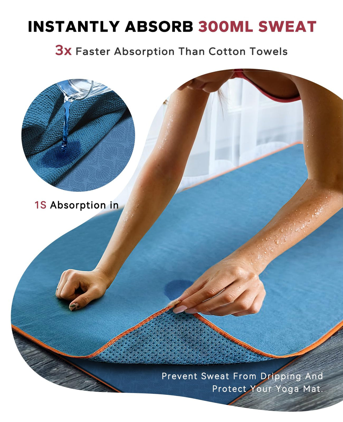 Non Slip Yoga Mat Towel with Grip Dots (Blue)