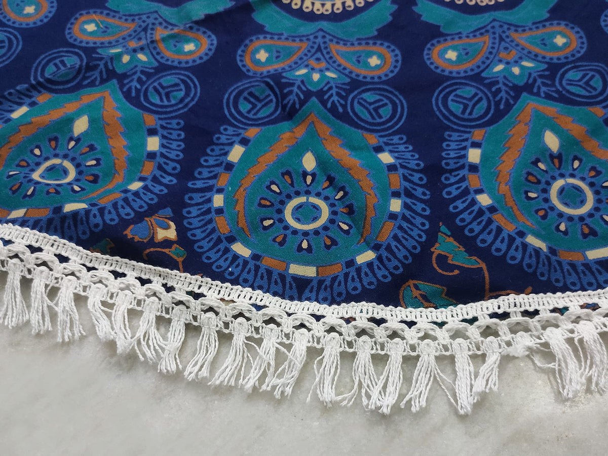 Round Beach Tapestry Turquoise Mandala Throw (3'6" (Round) / Blue)