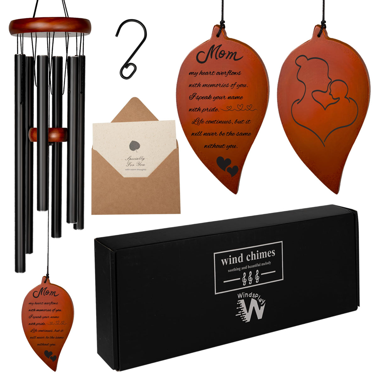 Memorial Wind Chimes for Loss of Mother (Black - Mom)