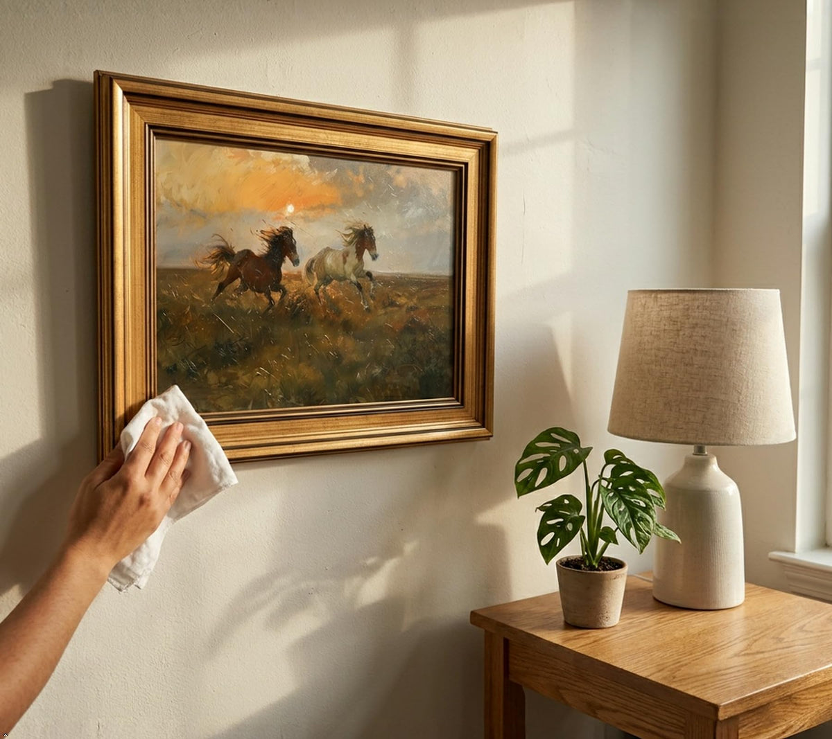 Vintage Gold Framed Running Horse Canvas Wall Art (running horse / 16"L x 12"W)
