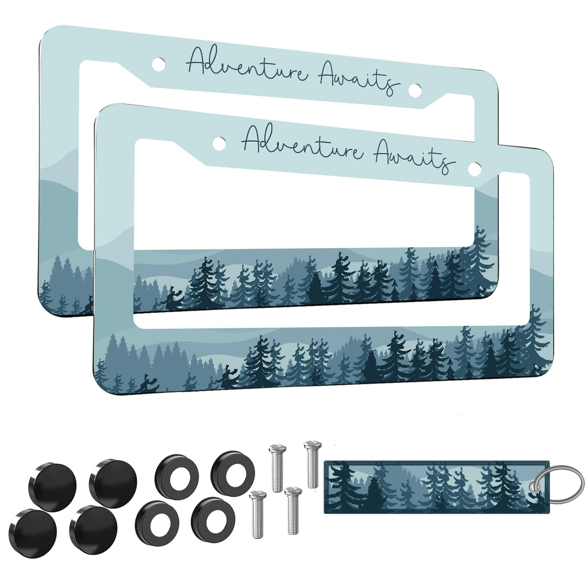 Blue Mountain License Plate Frame Women Men 2Pc Adventure Car Tag (for Mountain Blue 1)
