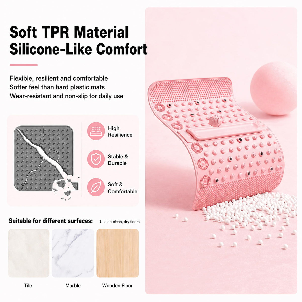 Soft TPR Extra Large Acupressure Foot Massage Mat With Removable Ball (Gray)