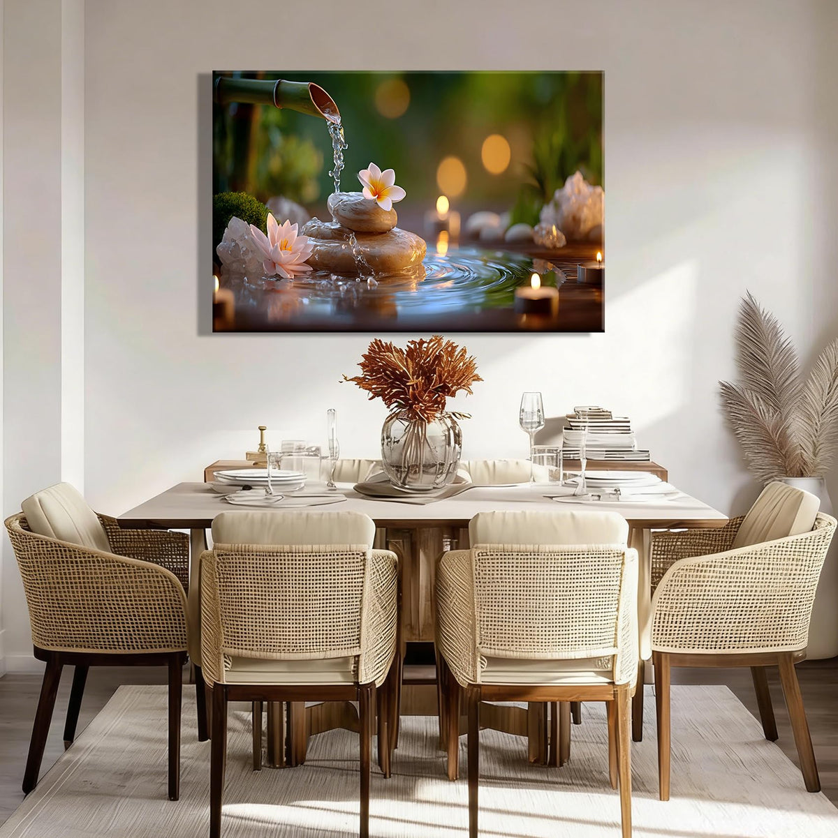 Elegant Framed Zen Spa Wall Art Featuring Flowing Bamboo Water Fountain (Pictures14 / 18"L x 12"W)