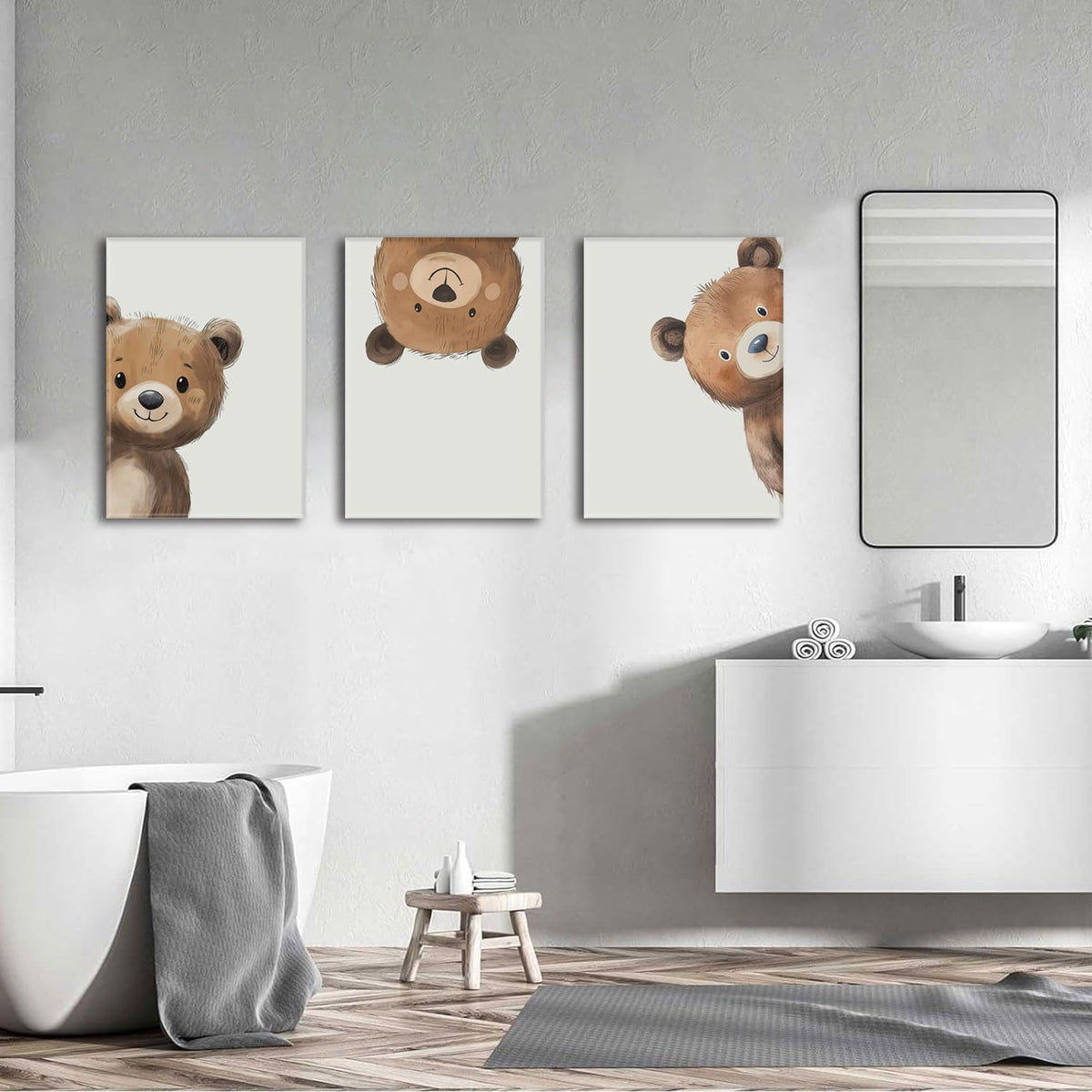 3 Piece Baby Bear Canvas Wall Art Nursery Funny Animal Wall Art Cute Bear Pictures Wall Decor Kids Baby Boy Animal Art Prints for Children's Room Bedroom 12"X16" Framed (Teddy bear / 12x16in)