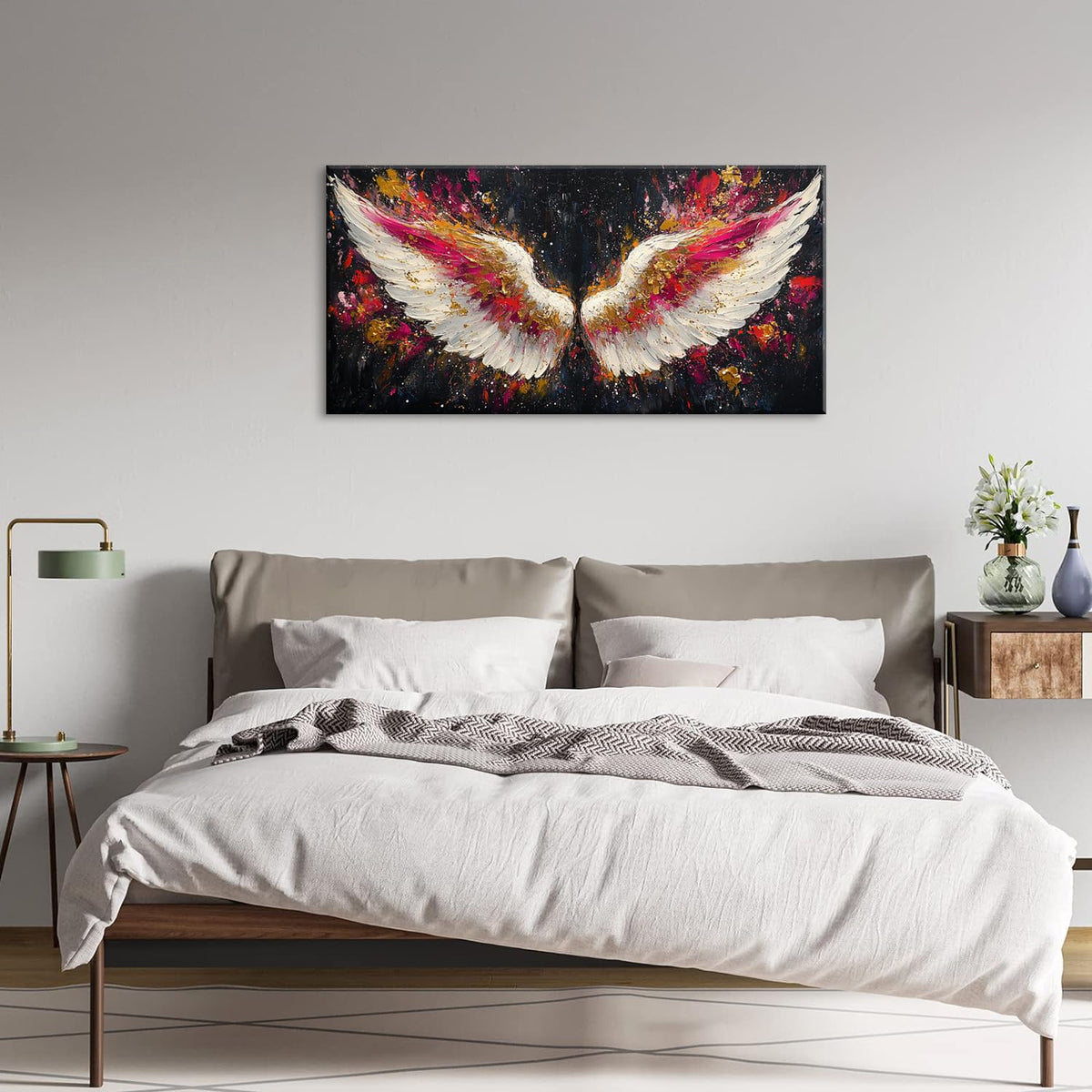 Multicolor Angel Wings Wall Art for Living Room Office Divine Inspiration Splatter Paint Art Painting Prints Contemporary Canvas Artwork Dining Bedroom Decor (Contemporary / White Gold Red Angel Wings Wall Art / 40"L x 20"W)