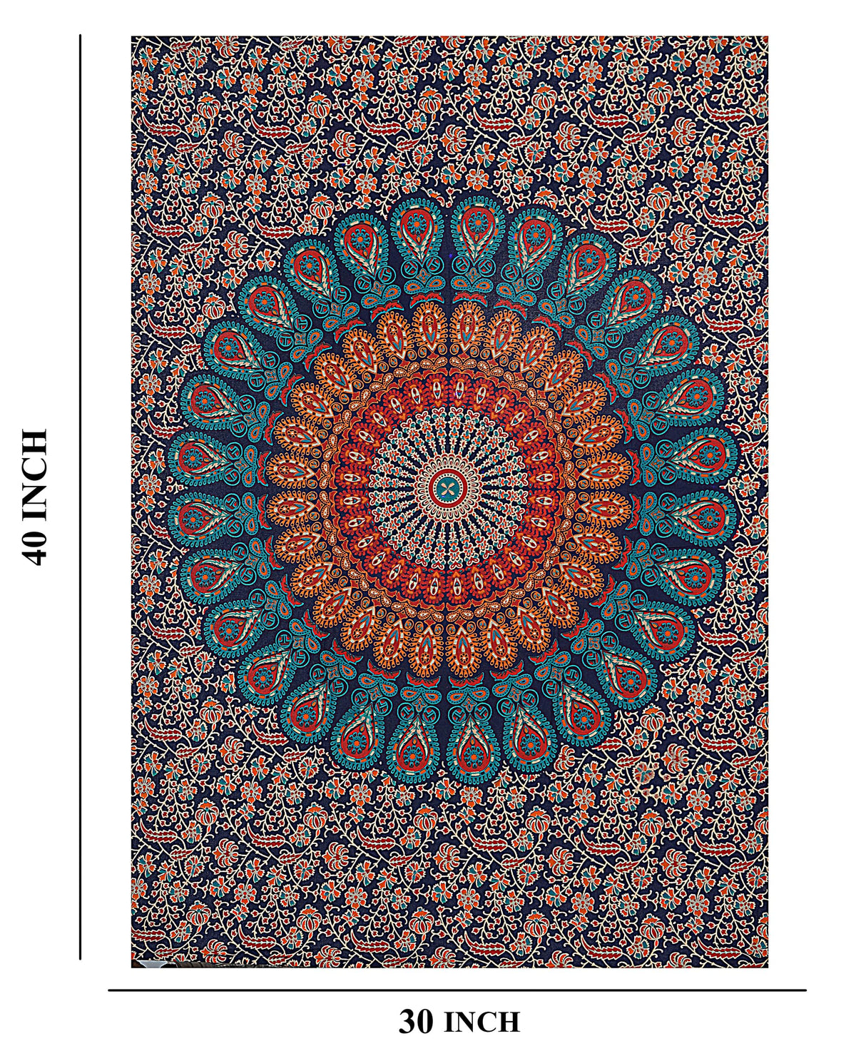 Handmade Cotton Peacock Mandala Tapestry (40"L x 30"W / Golden Blue)