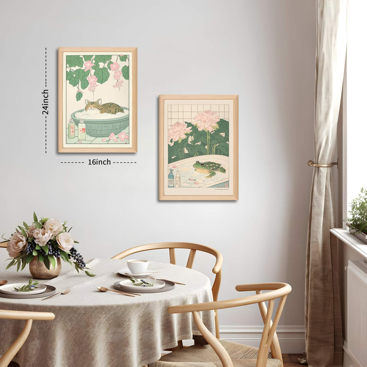 Japanese Cats Frogs Bathroom Wall Art Anime Cute Funny Canvas Print Decor (Cat Frog / 24"L x 16"W)