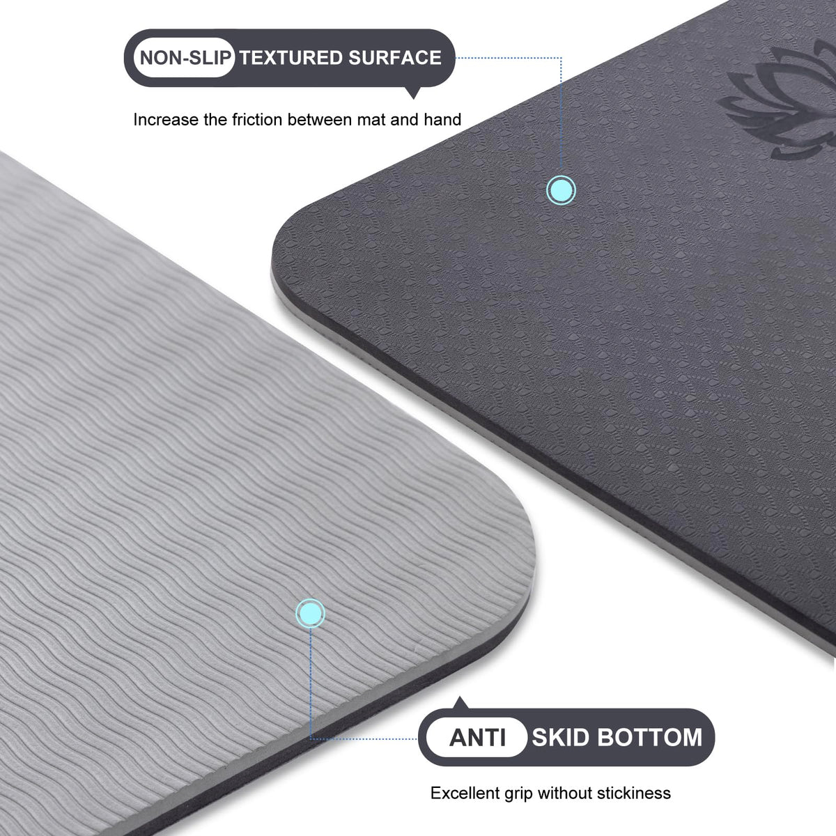 Yoga Mat for Women Men (72"x24"x2/5" / Glacier Gray & Jet Black)