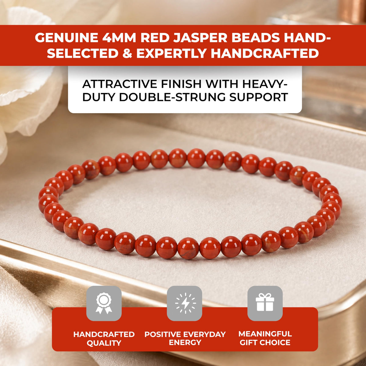 Red Jasper Bracelet 4mm Beaded Bracelet (Red Jasper / Medium)