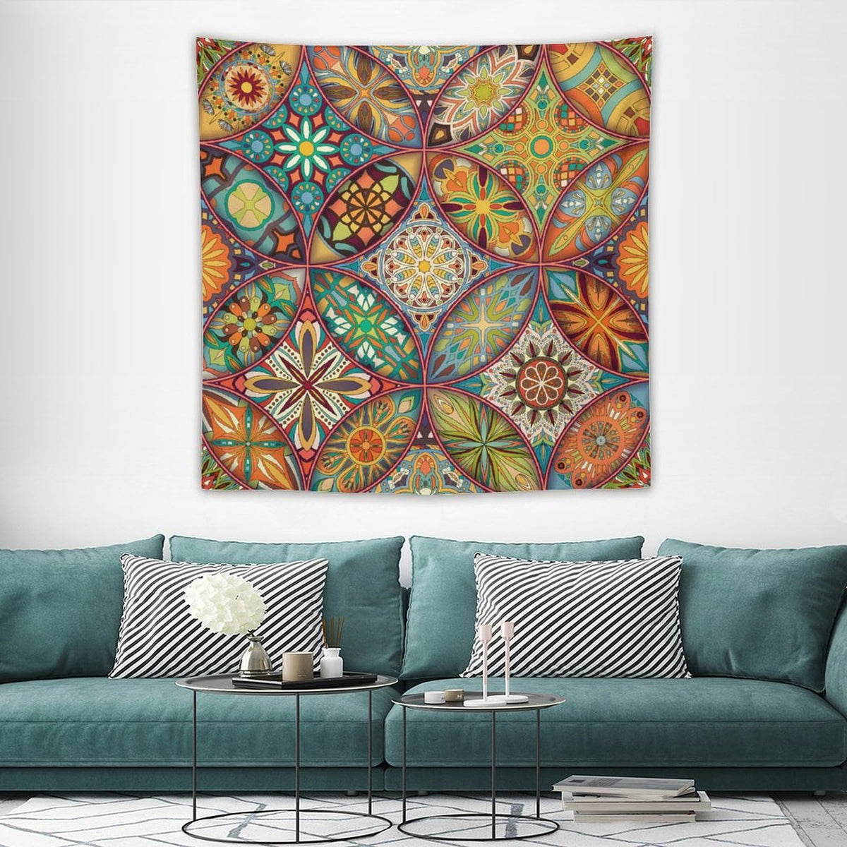 Boho Floral Tapestry Wall Hanging Colorful Bohemian Mandala Tapestries Home Decor for Living Room Bedroom Apartment Farmhouse Dorm 60"x60" (60"L x 60"W / Mandala-20)