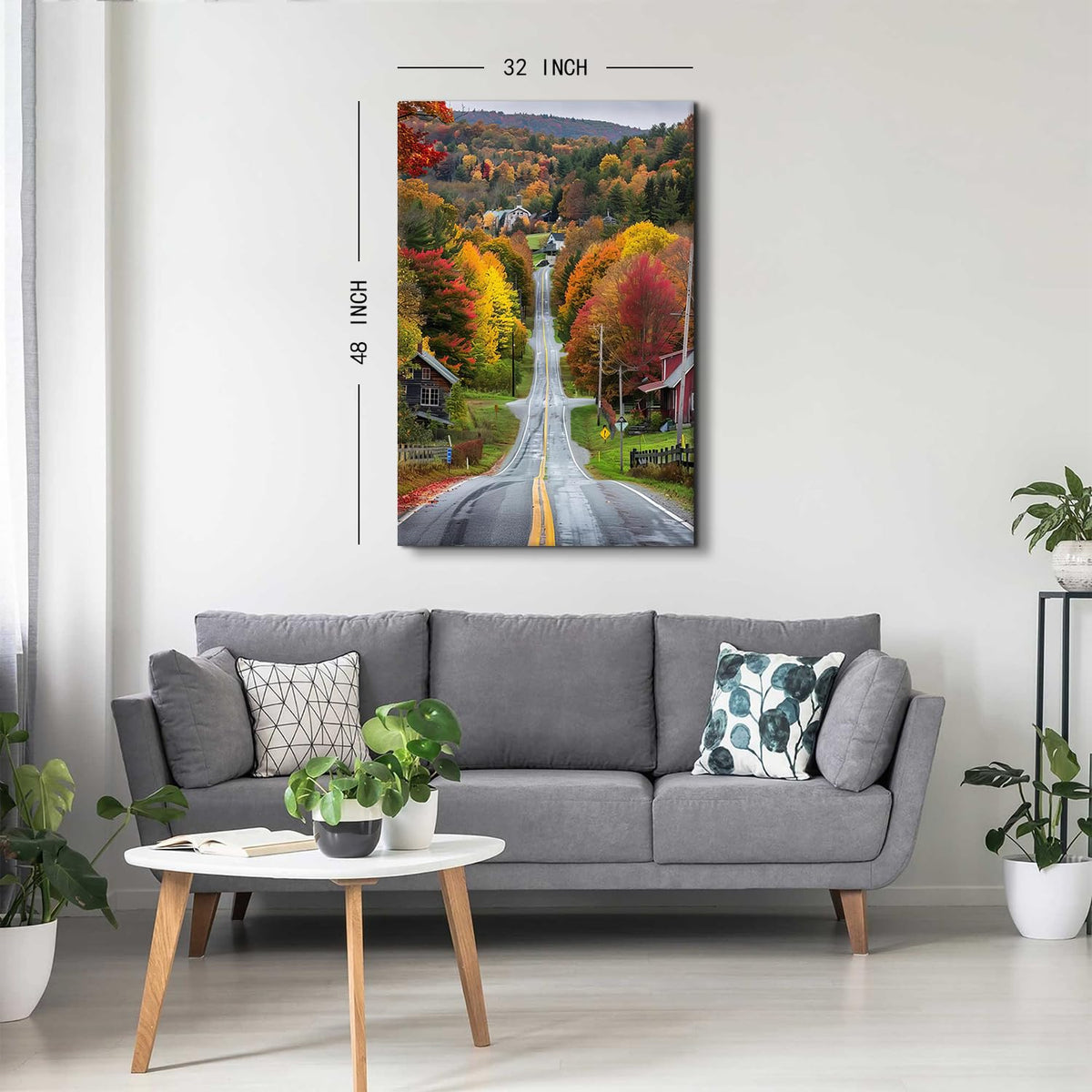 Giant Country Landscape Wall Art for Living Room Fall Maple Tree Road Scenic Pictures Wall Decor Farmhouse Road Scenery Canvas Prints Panorama Posters Natural Paintings Artwork for Room Decor 32"x48" (48"L x 32"W / FallRoad)