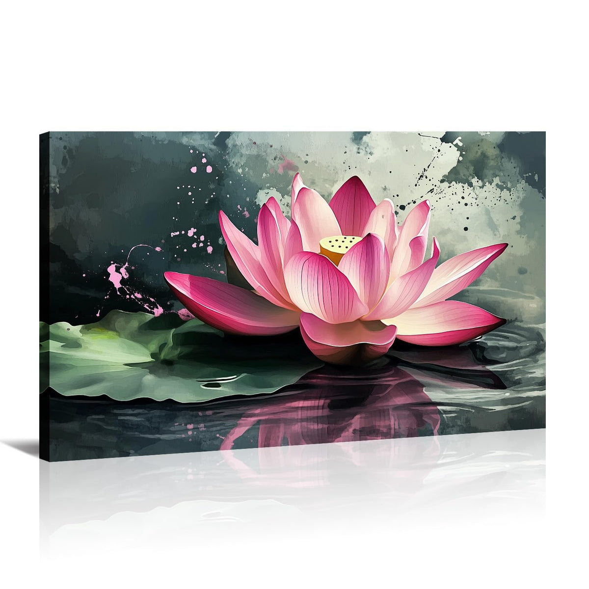 Lotus Canvas Wall Art Zen Wall Decor Framed Pink Lotus Flower on Water Picture Meditation & Relax Painting Watercolour Prints Spiritual Room Bathroom Ready to Hang (30"L x 20"W / P - Pink Lotus)