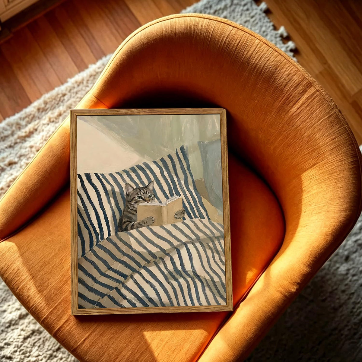 Framed Funny Cat Wall Art (Tabby Cat / 10"L x 8"W)