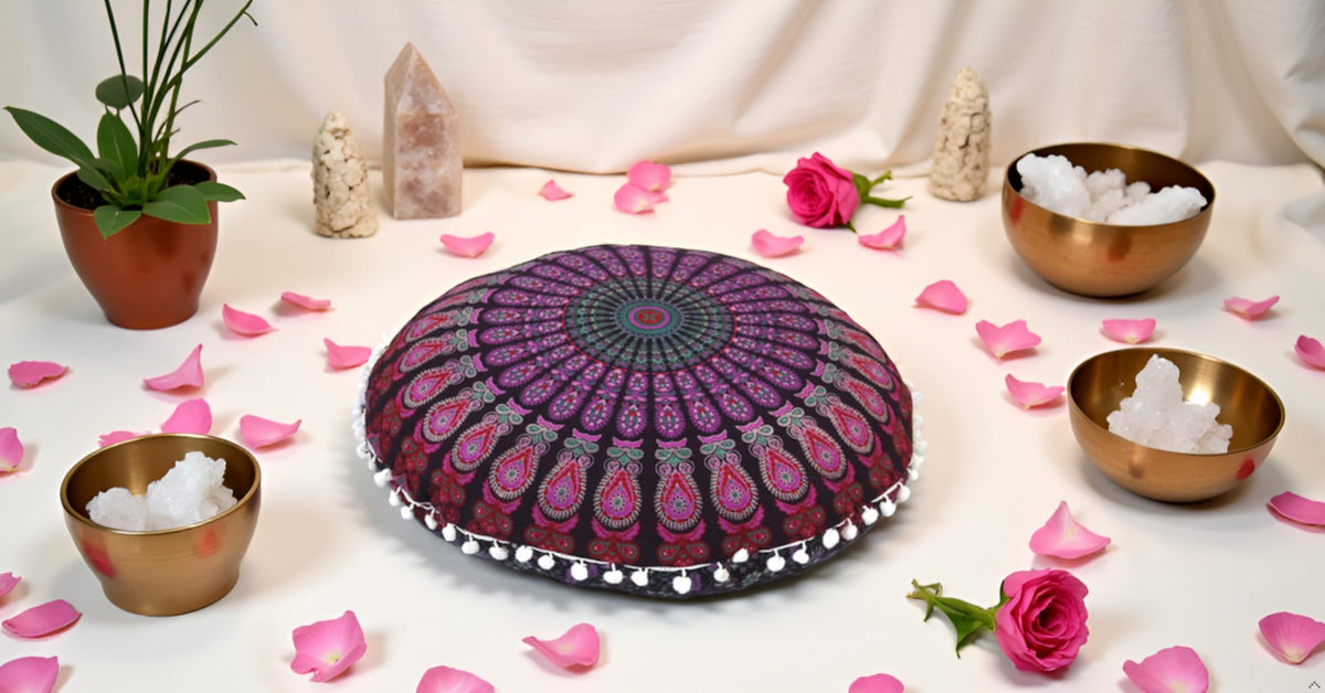 Large Hippie Floor Pillow Cover Mandala Meditation Cushion Case Pouf Cover Round Poufs Cover Bohemian Floor Cushion Cover Outdoor Fireplace Yoga Living Room Decor 32" Pink Mirchi (Pink Mirchi)