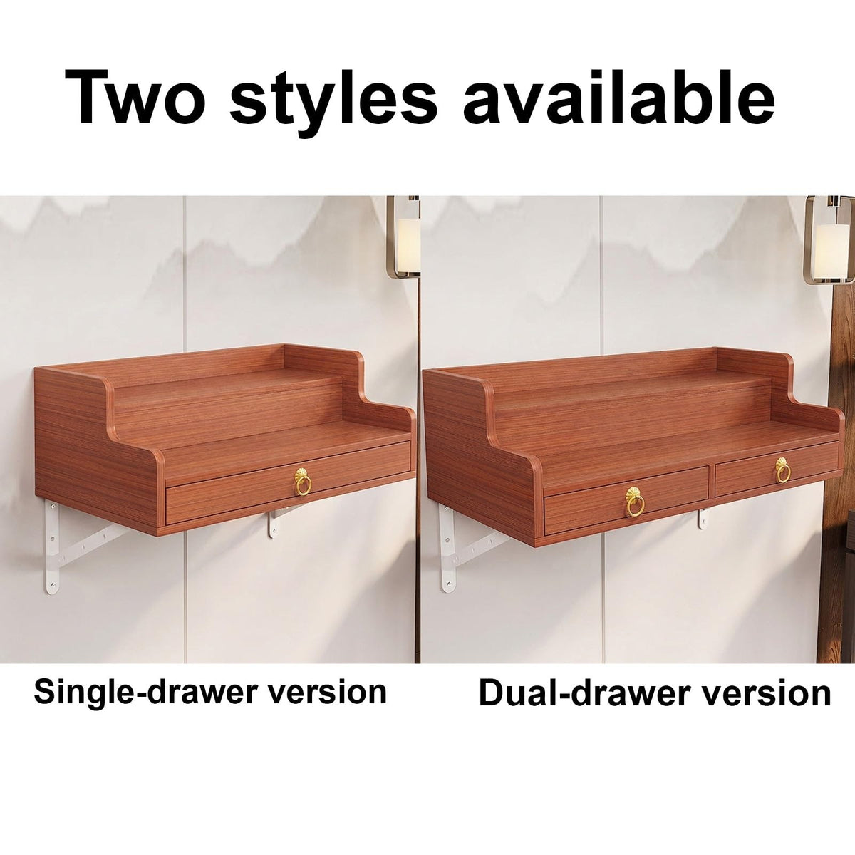 2 Tier Wall Mounted Buddha Altar Shelf with Drawer (Wood / 30CM/11.8IN)