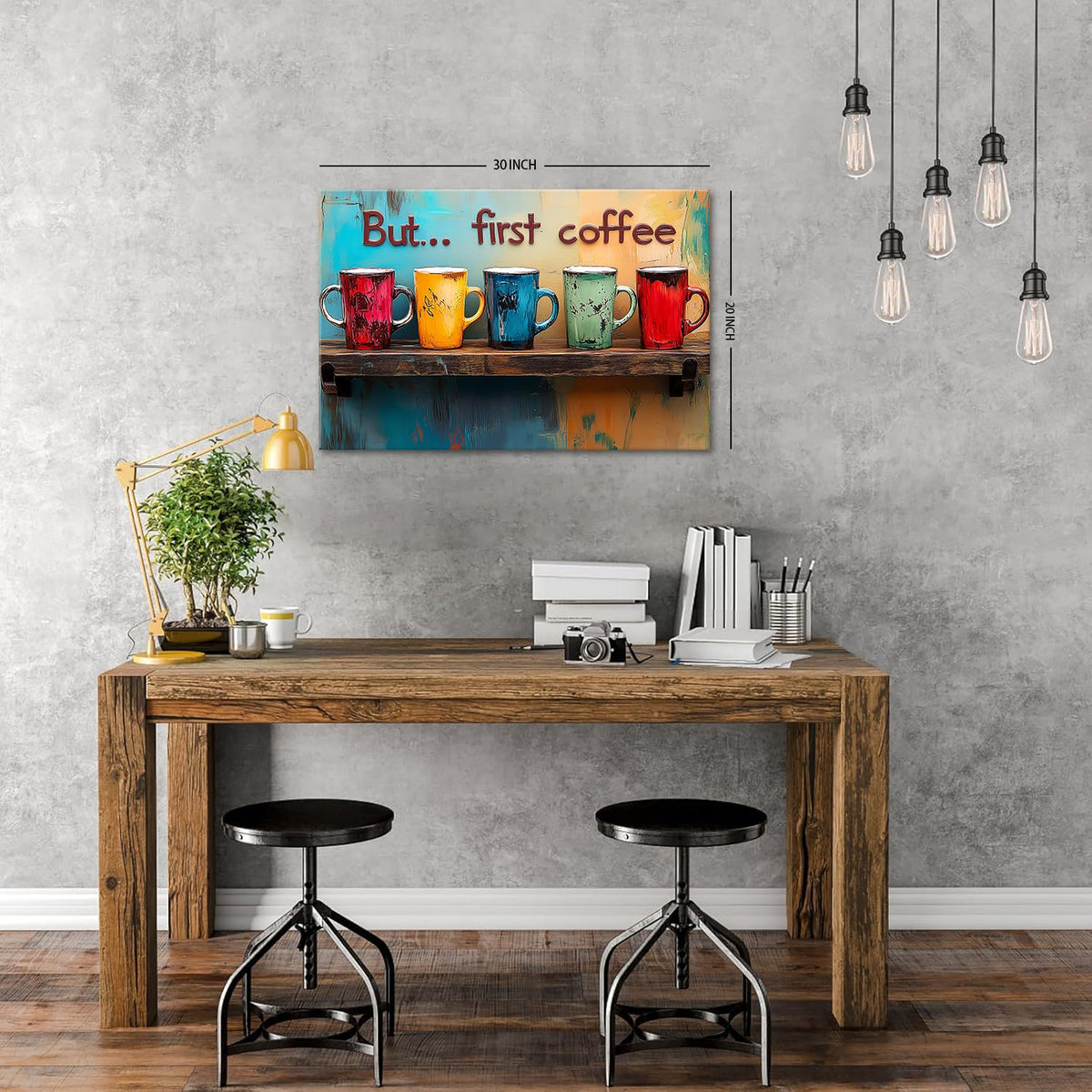 Colorful Wall Art But First Coffee Sign Mug Picture Kitchen Wall Decor for Ding Room Decoration Abstract Family Bar Painting Prints 20x30” Coffee Station Decor Watercolor Cafe Cup Poster Artwork (30"L x 20"W / BFCOFEE)