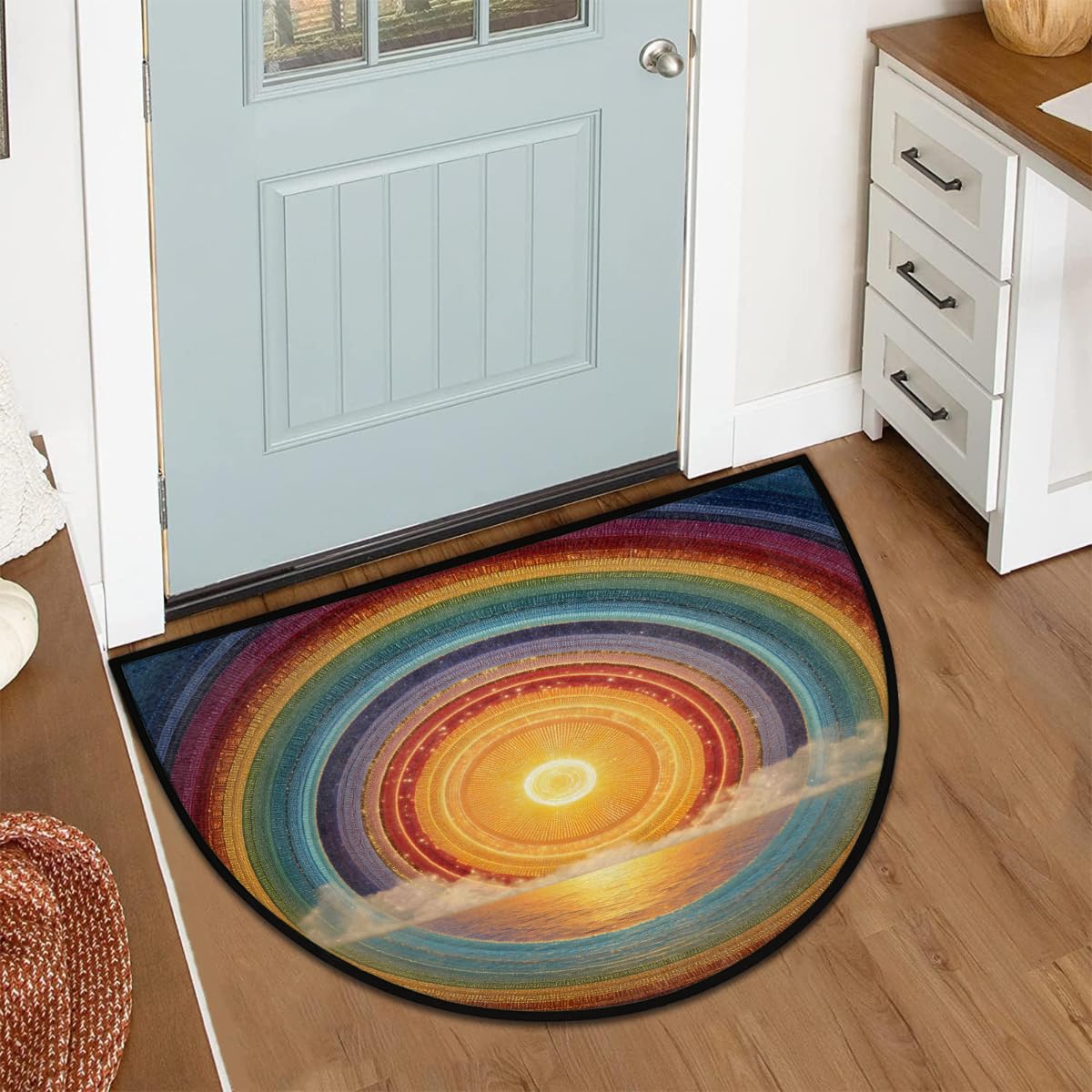 Rainbow Half Round Doormat Semi Circle Rug Non Slip Half Moon Rug (D01:boho 09)
