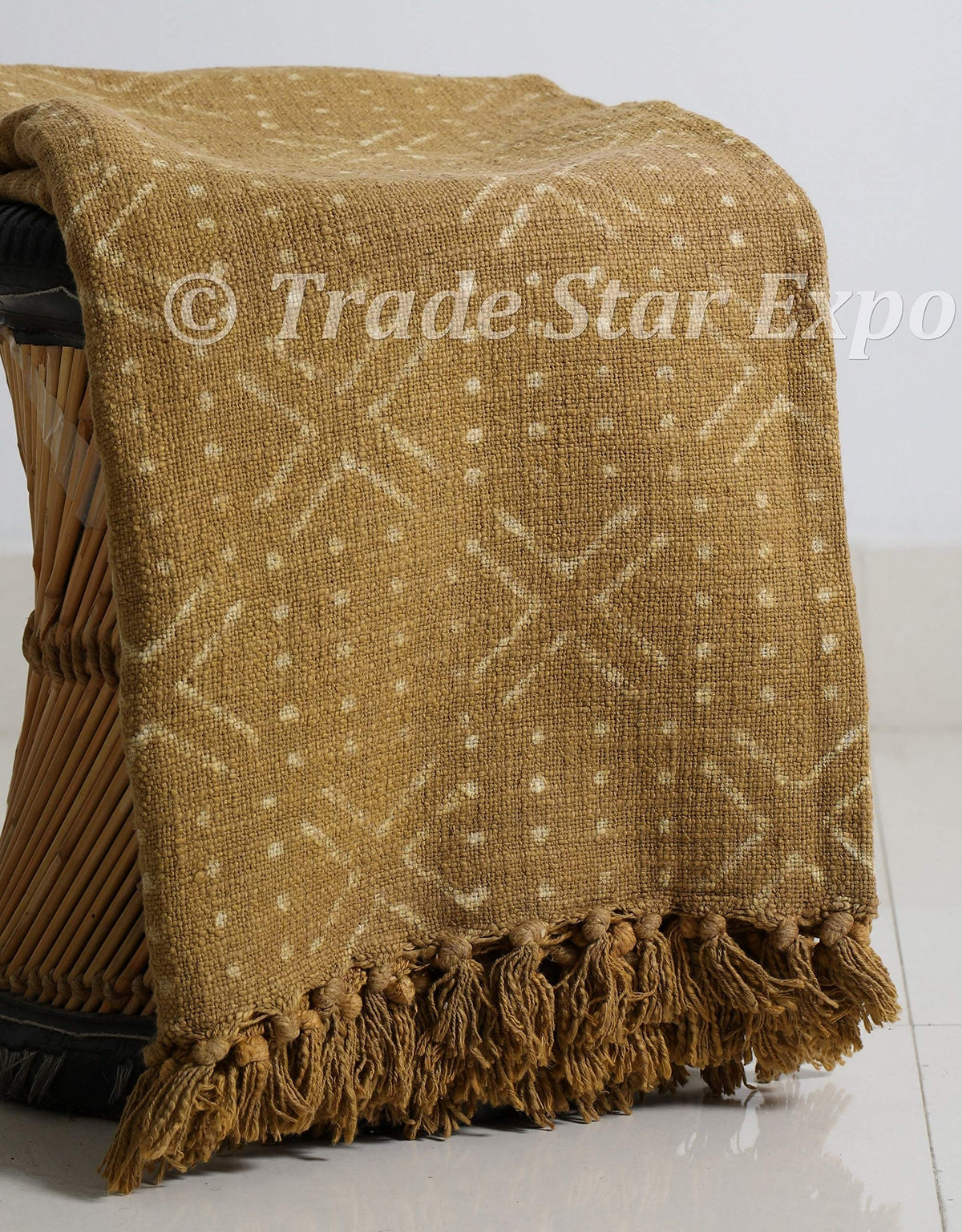 Mudcloth Print Throw 100% Cotton Soft Tassel Blanket for Wall Decor Handloomed Housewarming Gift for Wedding (Olive Green / Nova (120 x 170 Cms))