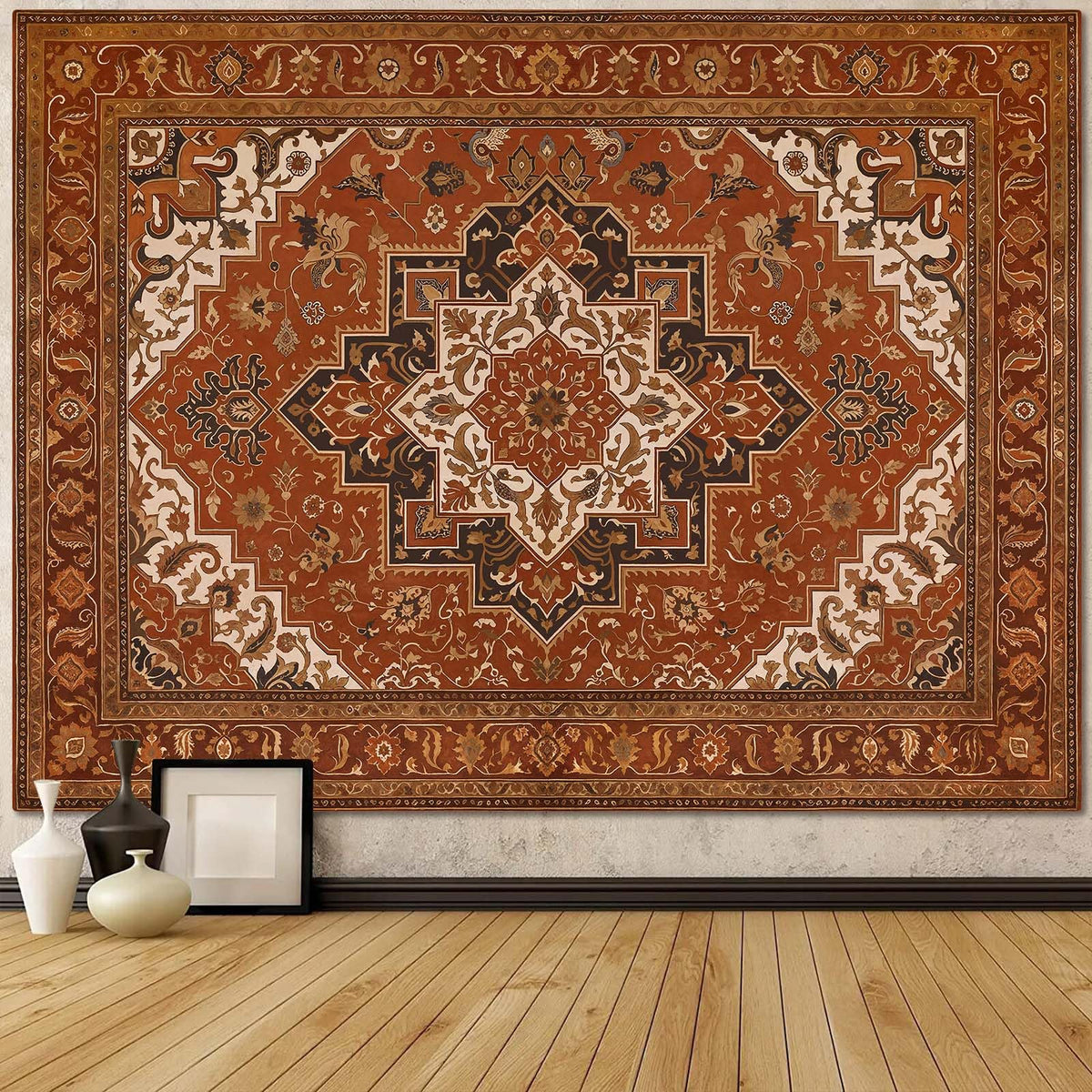 Vintage Floral Tapestry Wall Hanging Hippie Indian Bohemian Mandala Tapestry Aesthetic Retro Carpet Brown Small Tapestries for Mural Bedroom Living Room Dorm Decor 60 x 44 Inch (Eight Angles / 60"L x 44"W)