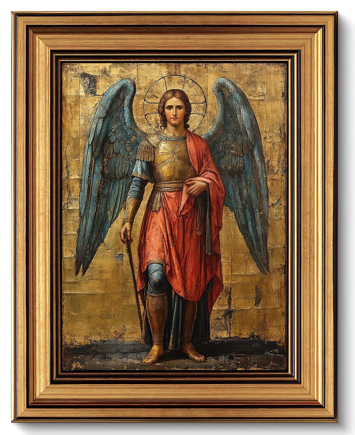 Gold Framed Archangel Michael Canvas Wall Art 16inx24in (Archangel A / 24"L x 16"W)