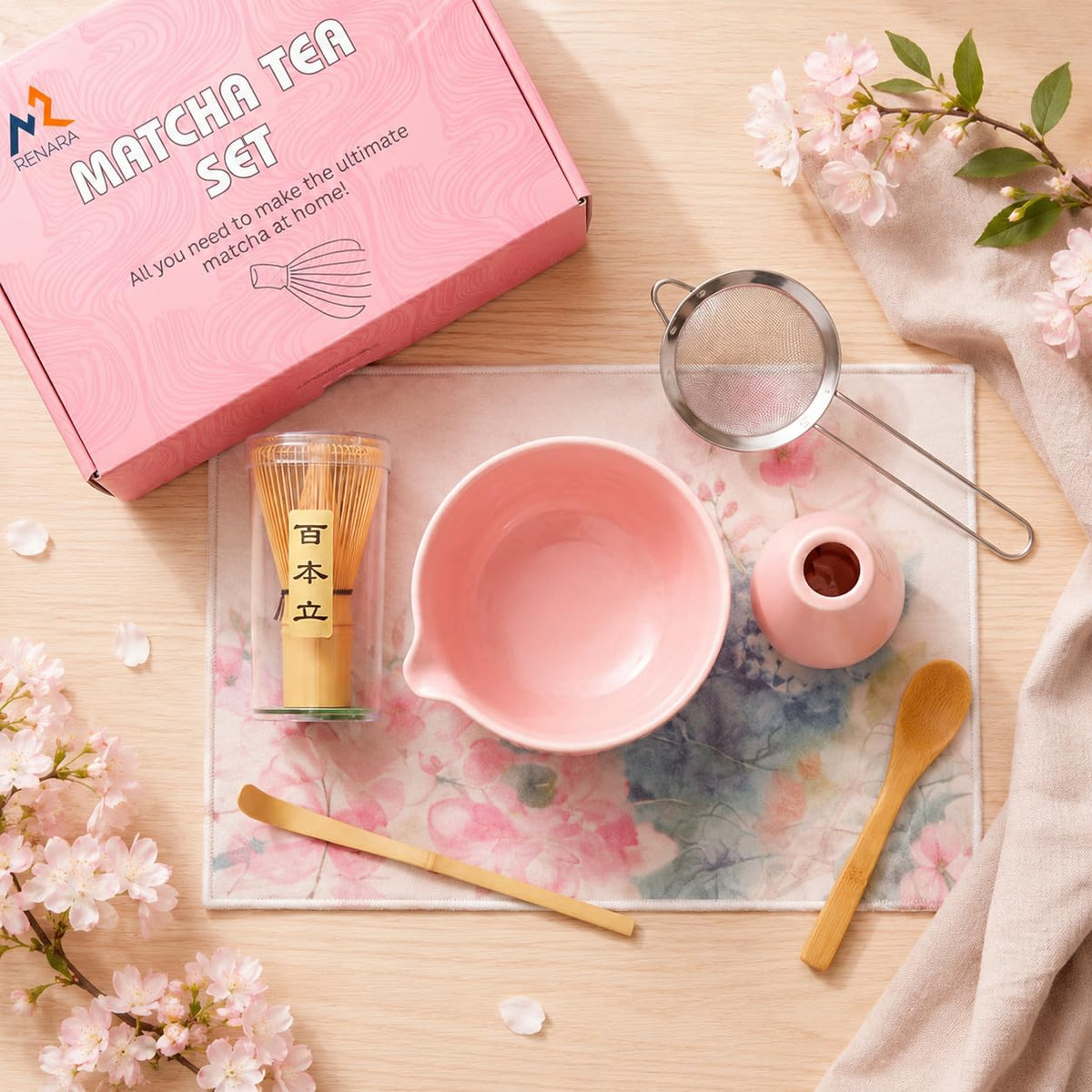 Pink Matcha Whisk Set 9 Pcs (Pink)