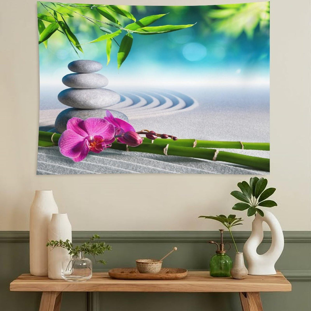 Spa Tapestry Wall Hanging Sand Orchid and Massage Stones Garden Yoga Zen Tapestries Home Decor for Living Room Bedroom Apartment Farmhouse Dorm 60"x90" (60"L x 90"W / Zen-15)