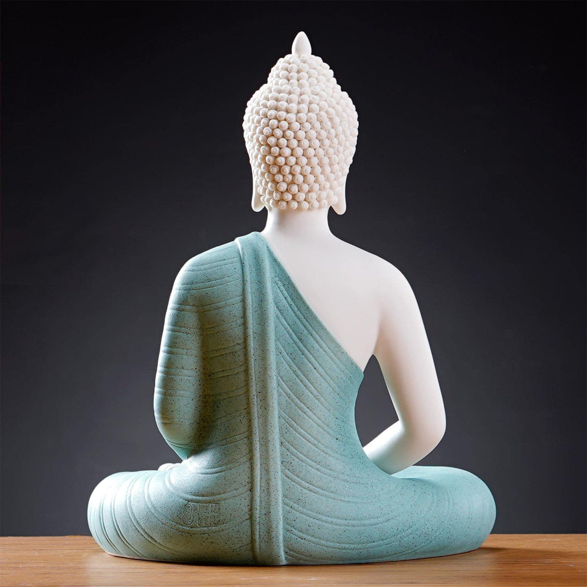 12 in Green Buddha Statue and 15.74 in LED Circle Table Lamp (Green)