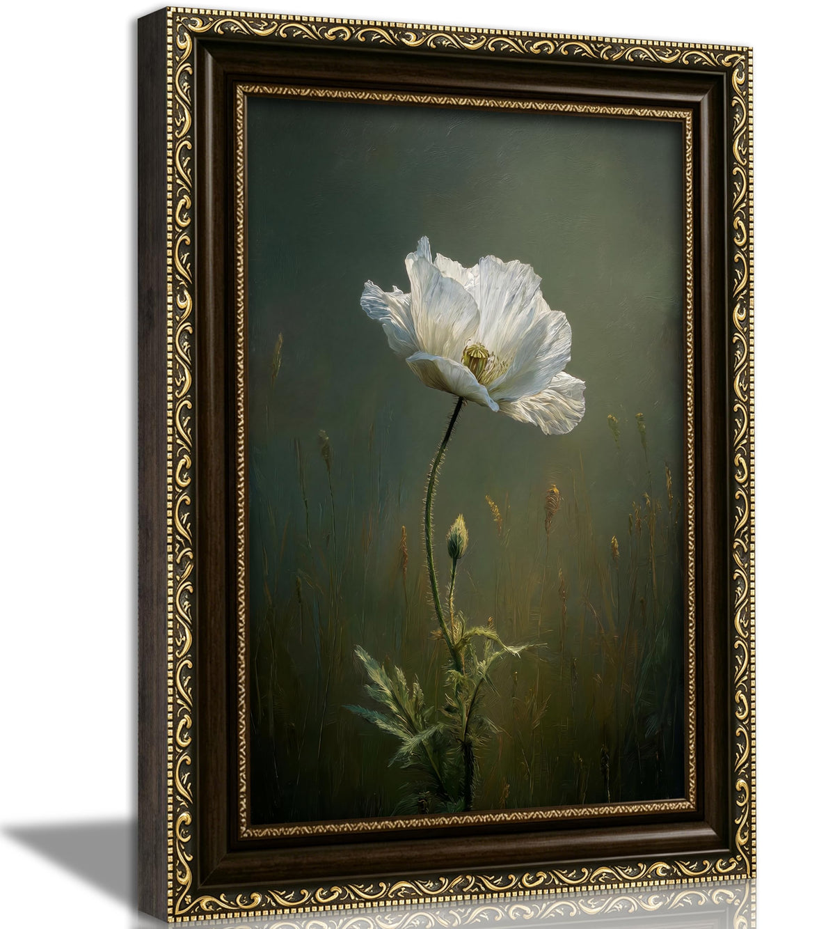 Vintage Poppy Flower Framed Wall Art White Floral Wall Decor (White poppy / 16"L x 12"W)