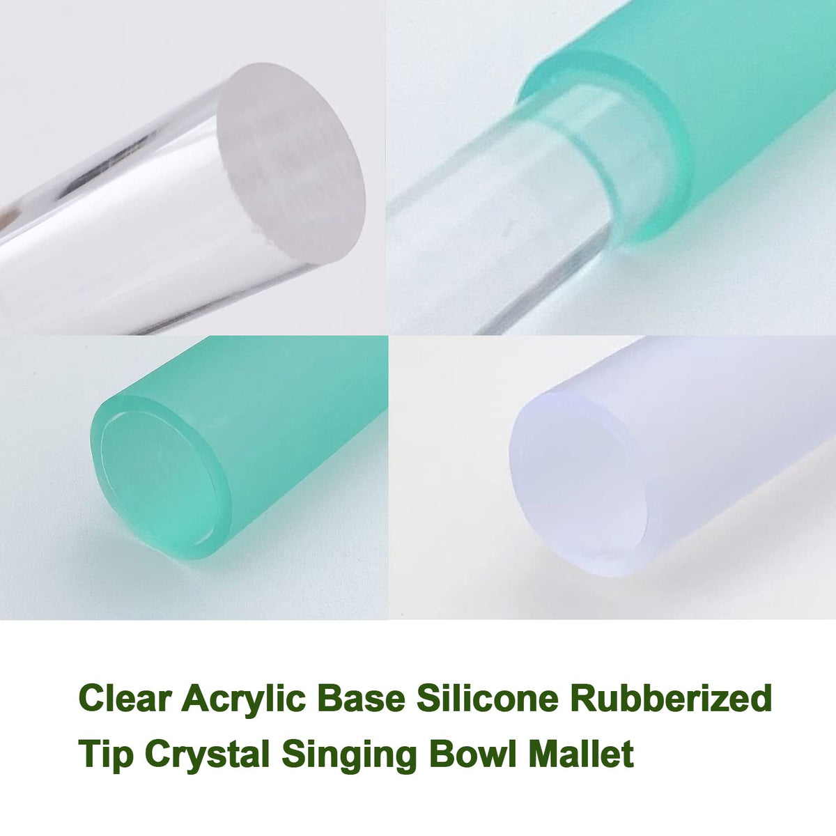 Singing Bowl Mallet Clear Acrylic Base Rubber Striker Mallet for Playing Quartz Crystal Singing Bowl with Bundle Pocket (green)