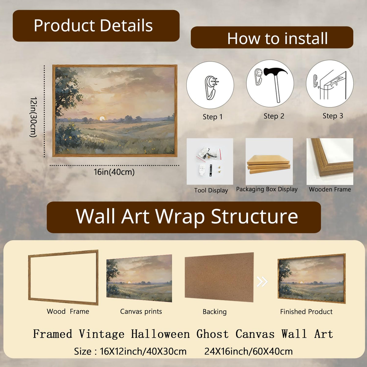 Wood Framed Vintage Wall Art (Sunset / 16"L x 12"W)