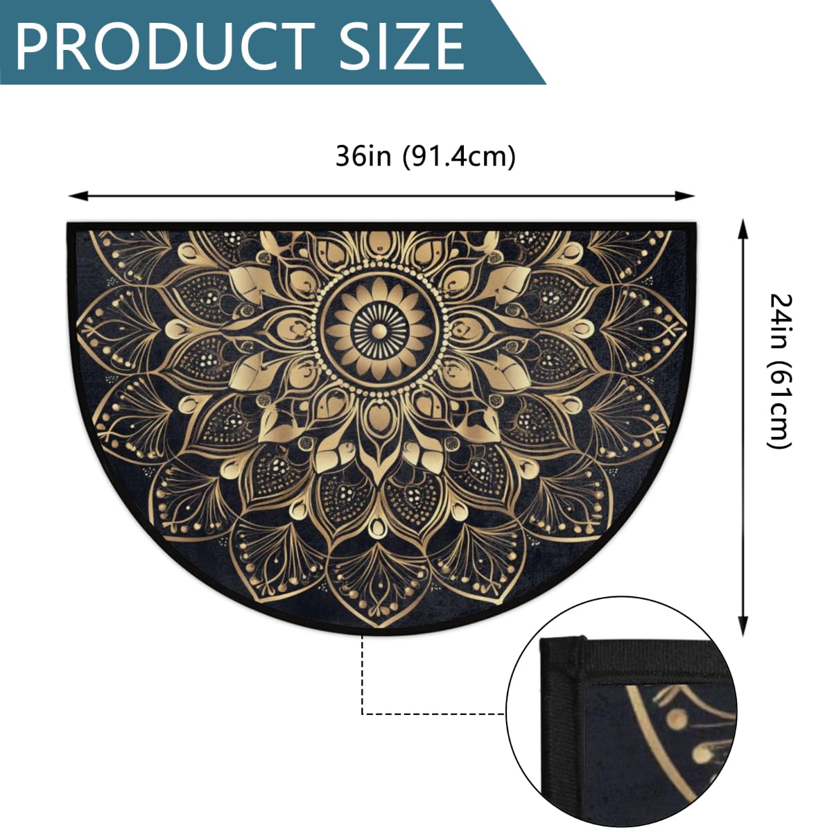 Mandala Ethnic Half Round Rug Half Moon Door Mat Half Circle Rugs (A:a-color 13)