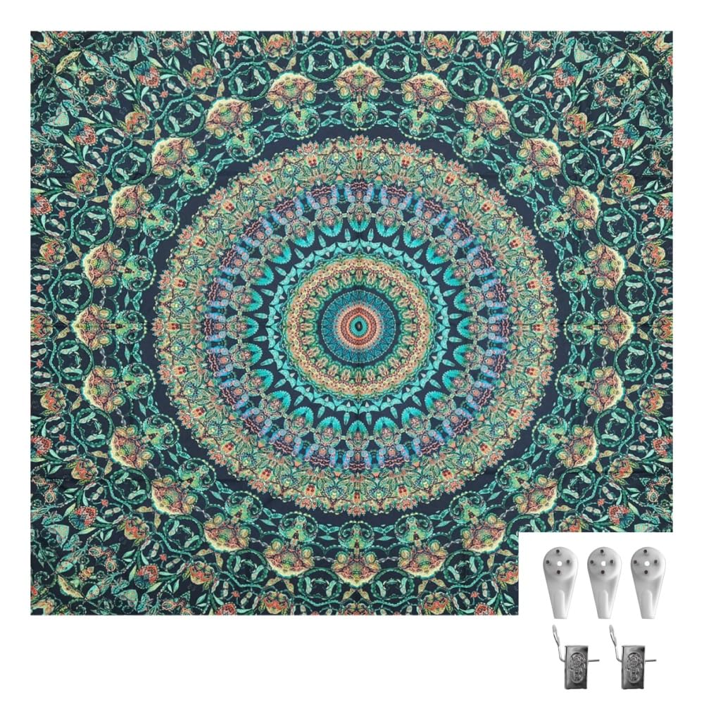 Green Peacock Mandala Wall Tapestry (Green / 60"L x 36"W)