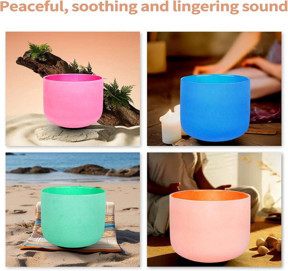 Set of 7 6 12 inch Color Tuned 432hz Quartz Crystal Singing Bowls with Heavy Duty Carrying Cases and Singing Bowl Mallets Multi (Set of 7, Colour)
