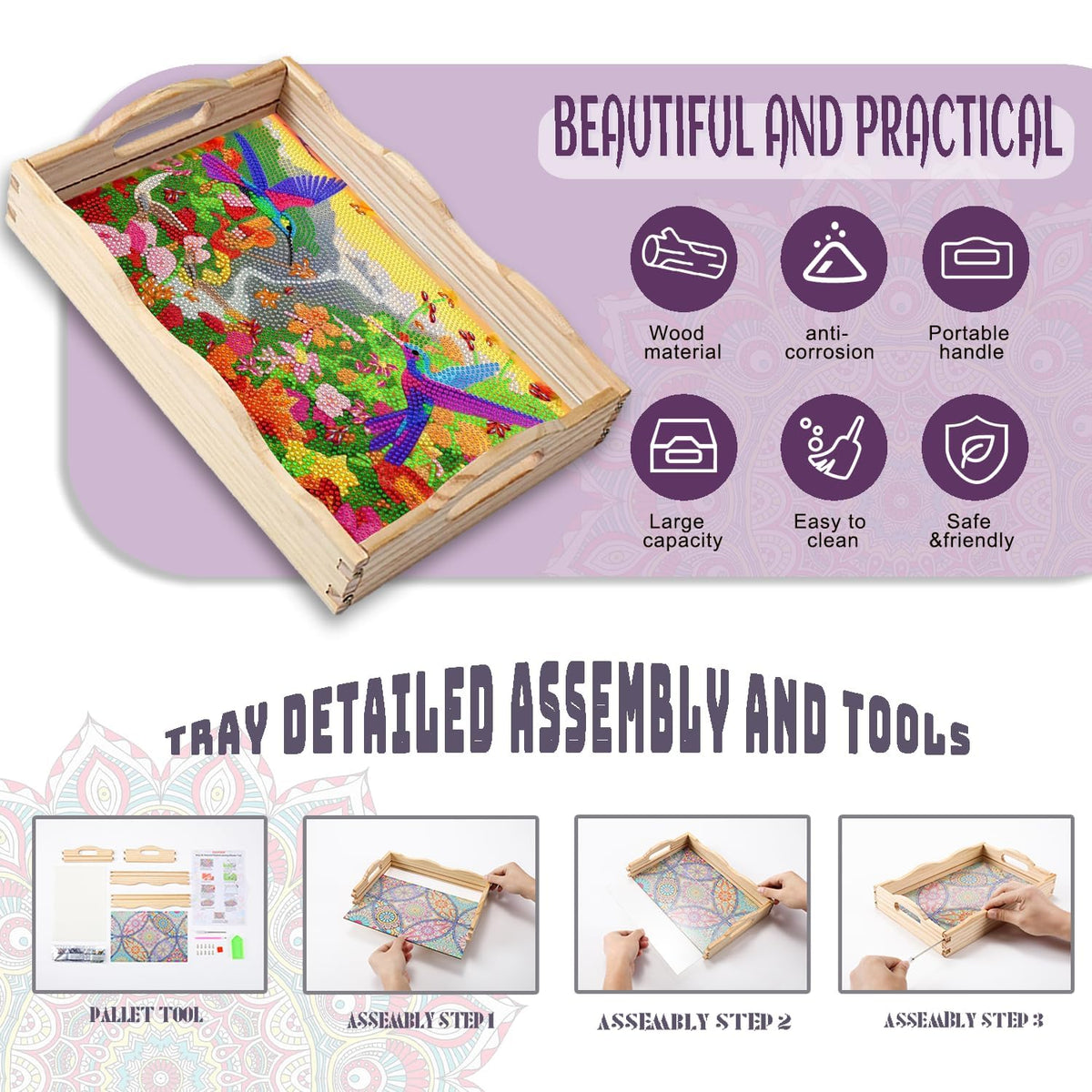 Hummingbird Diamond Art Tray DIY Kit for Adults Decor 7.8×11.8 in (Hummingbird AA)