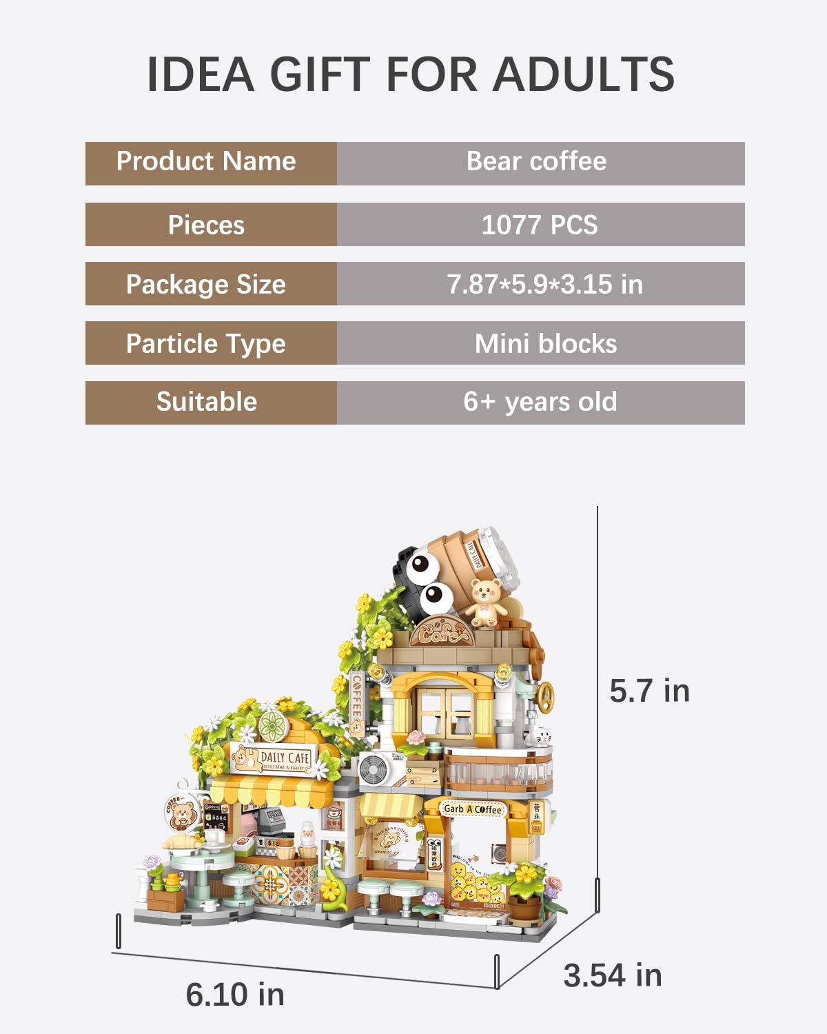 City Street View Bear Coffee Shop Mini Building Blocks Set 1077 pcs (1382)