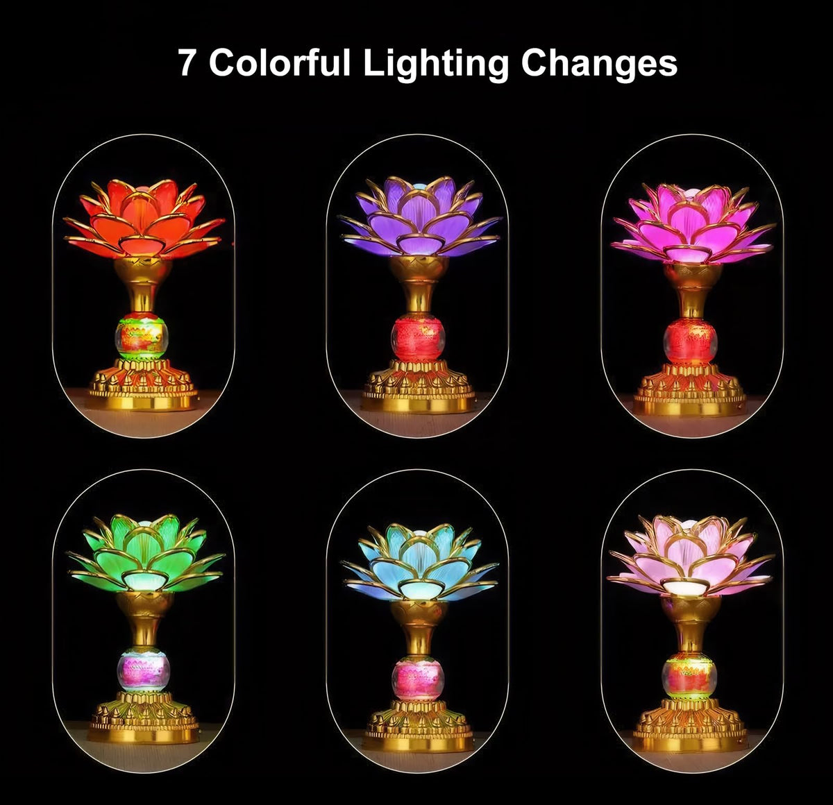 Colorful LED Lotus Buddhist Lamp Gradient Buddha Light (Pink Gold)