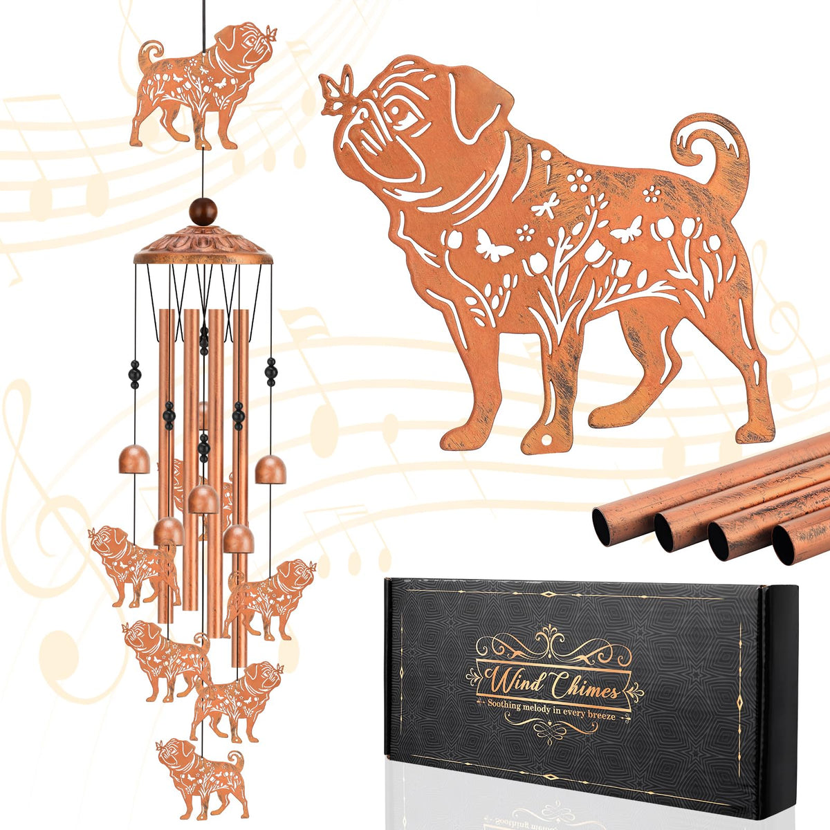 Pug Wind Chimes for Outside Pug Gifts for Women Men