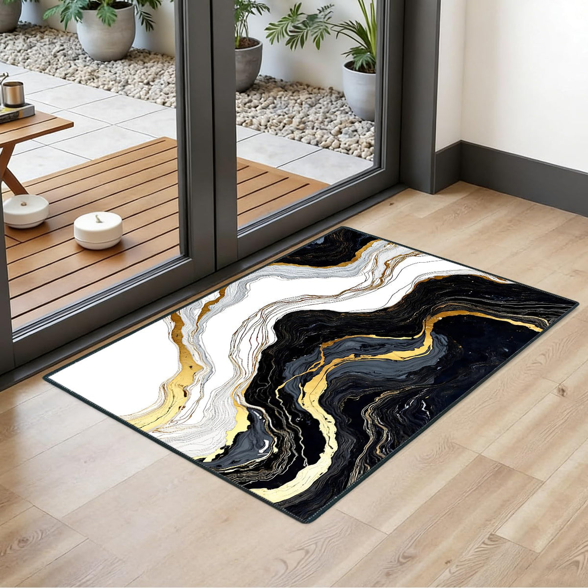 2x3FT Area Rug Black White Gold Indoor Entryway Rug (#5 / 2' x 3' (Rectangular))