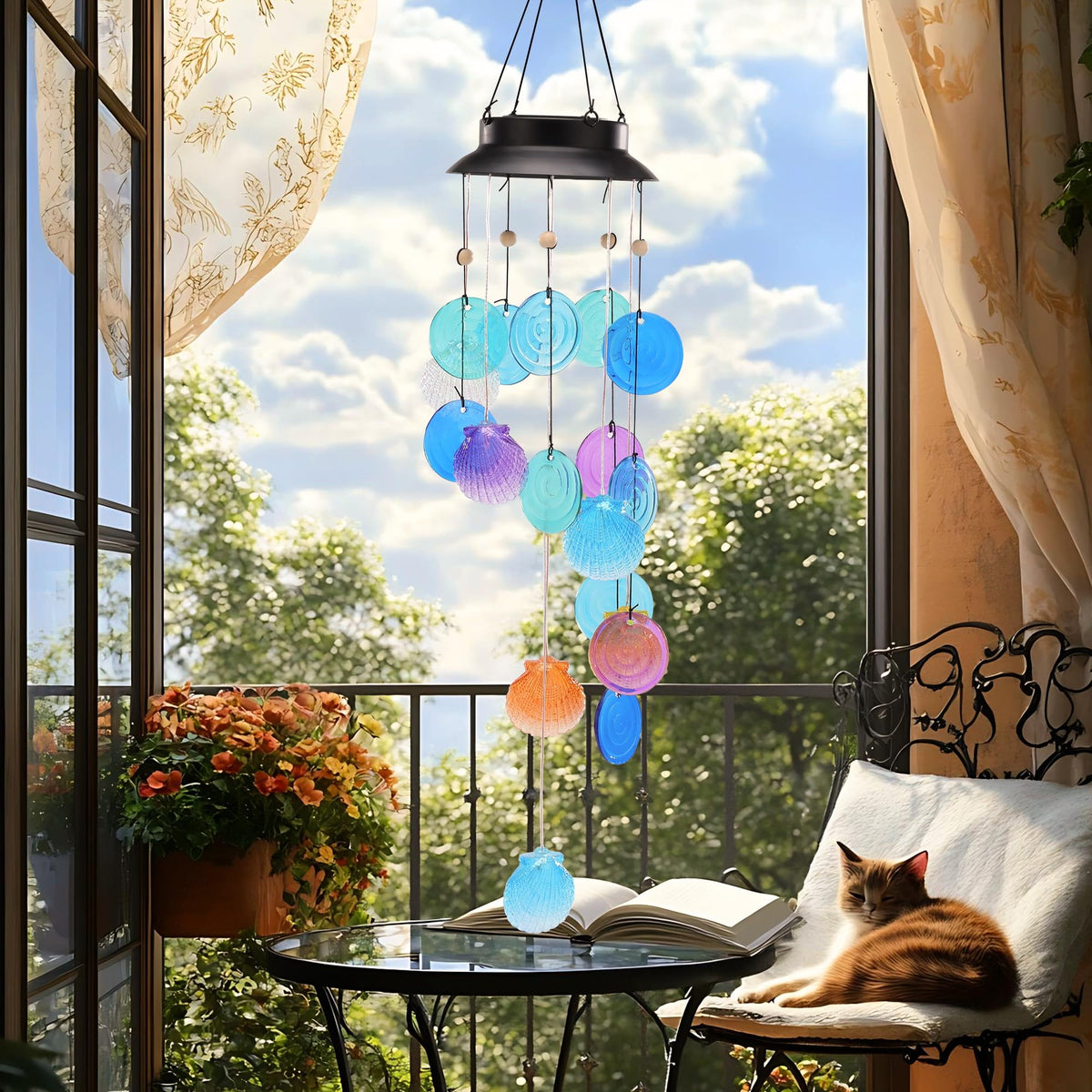 Solar Seashell Wind Chime with LED Light