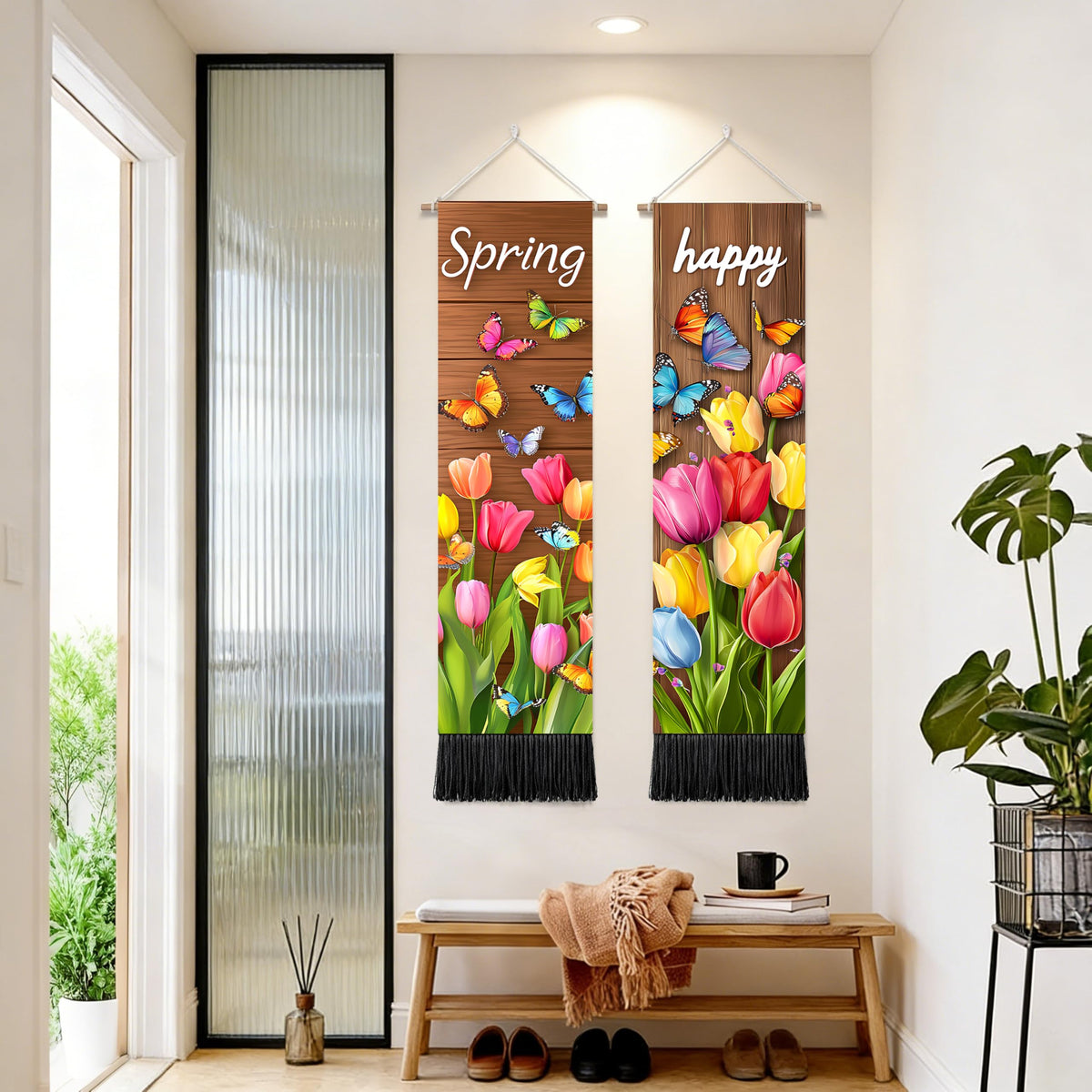 2 Pack Long Vertical Wall Tapestry (Spring Tulip Meadow / 13"Wx51"H)