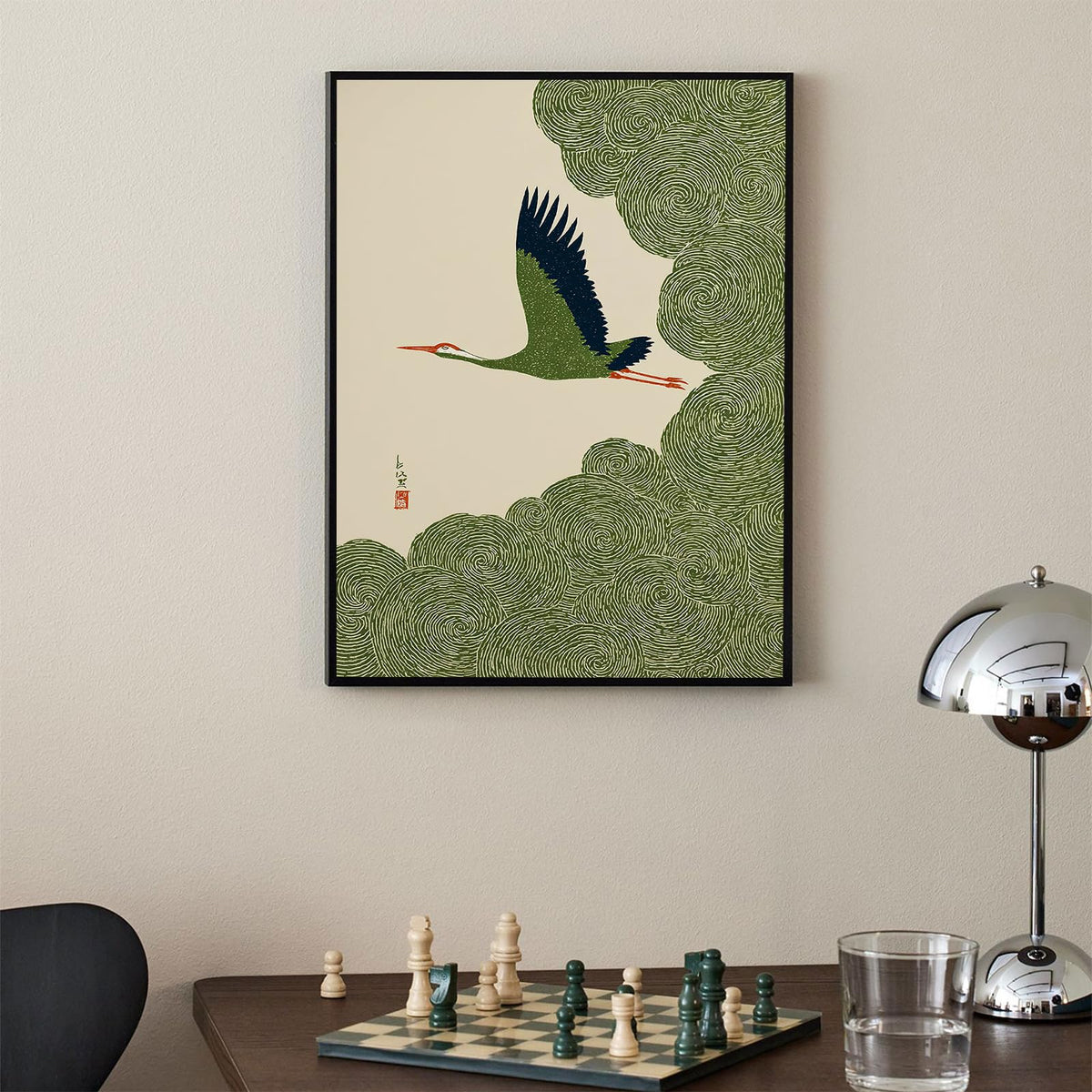 Japanese Flying Black Framed Wall Art Nature Bird Pictures Aesthetics Posters 11x14 inch Minimalist Animal Prints Nordic Nature Zen Calm for Asian Syle Living Room Bedroom Office Decor Ready to hang (Black Framed / Japanese Print / 14"L x 11"W)