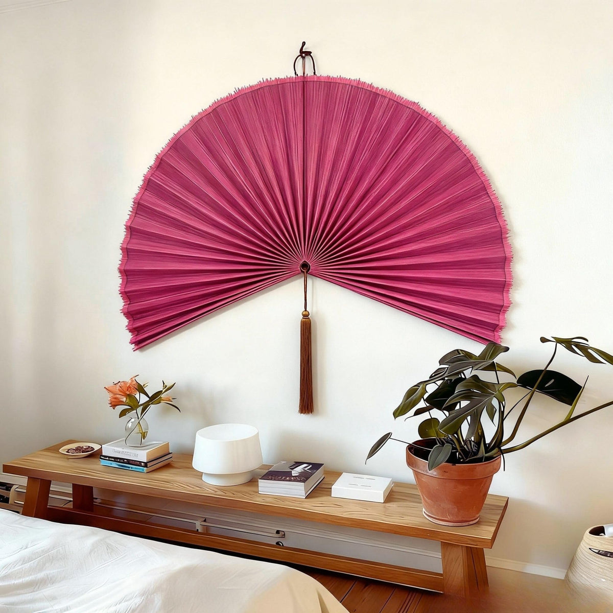 Bamboo Fan Wall Decor (Rasberry / 31inch)