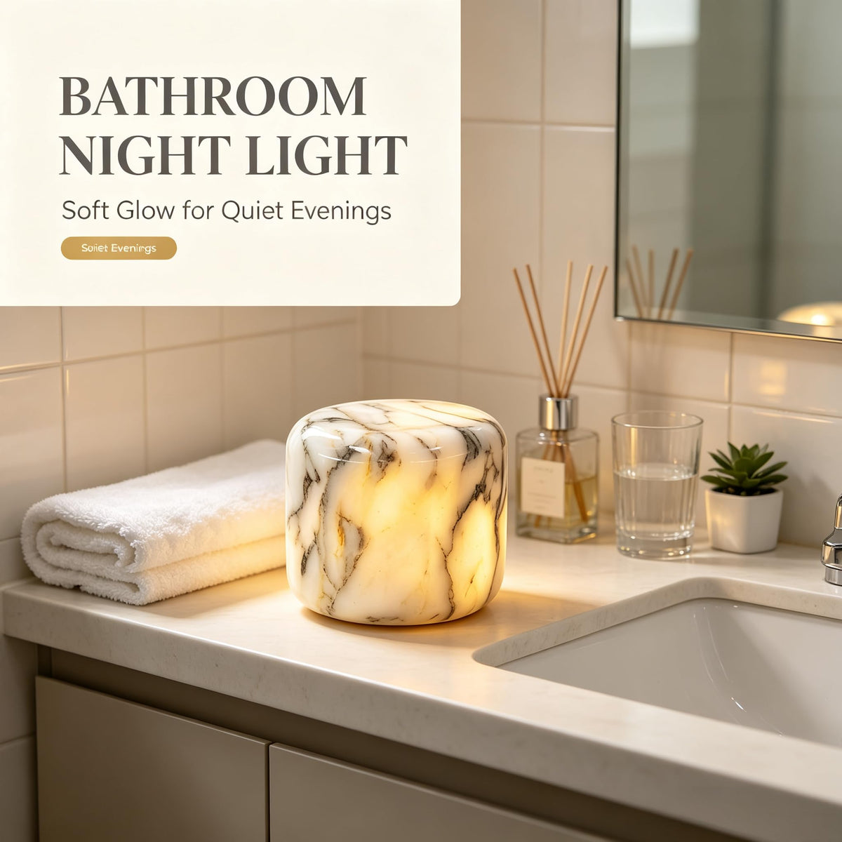 Natural Marble Lamp Cordless Touch Control Night Light 3 (Gold Calacatta)