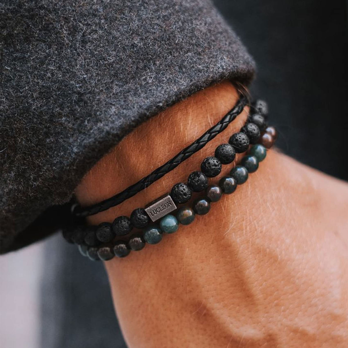 Tiger Eye Bracelet For Men 8MM Natural Stone Beads Bracelet Set Stretch Lava Rock Bracelets Adjustable Black Crystal Beaded Bracelet for Men Women Gifts (4,lava rock,tiger eye,blue,black)