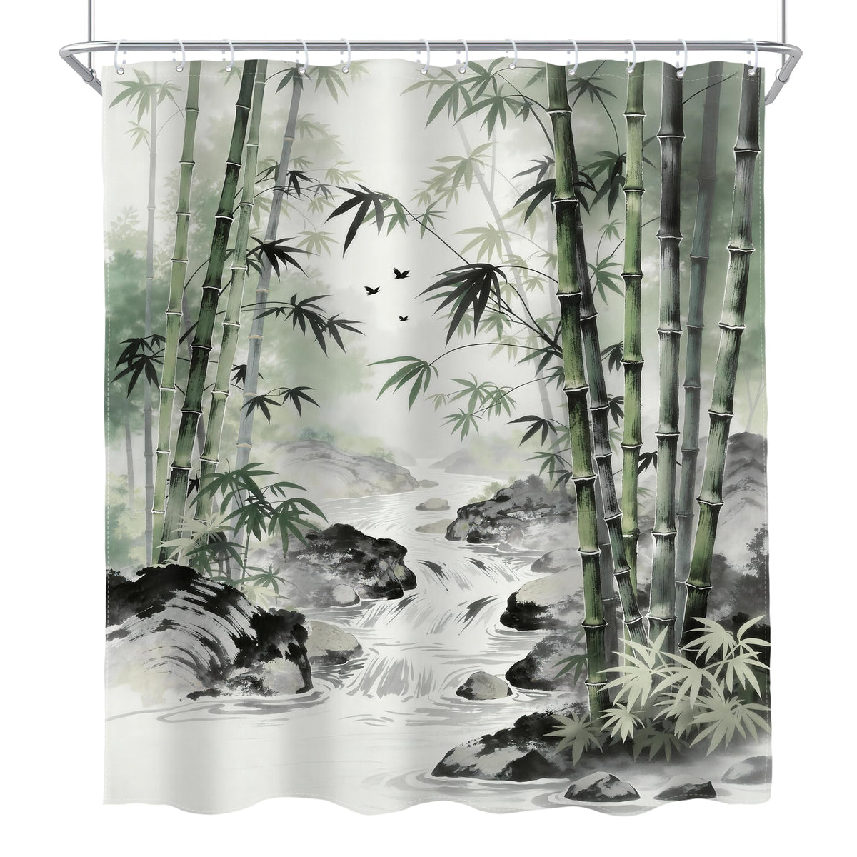 Bamboo Zen Spa Green Shower Curtain Leaves Nature Scenery 60Wx72L Inch (H-green / 60"W x 72"L (Pack of 1))
