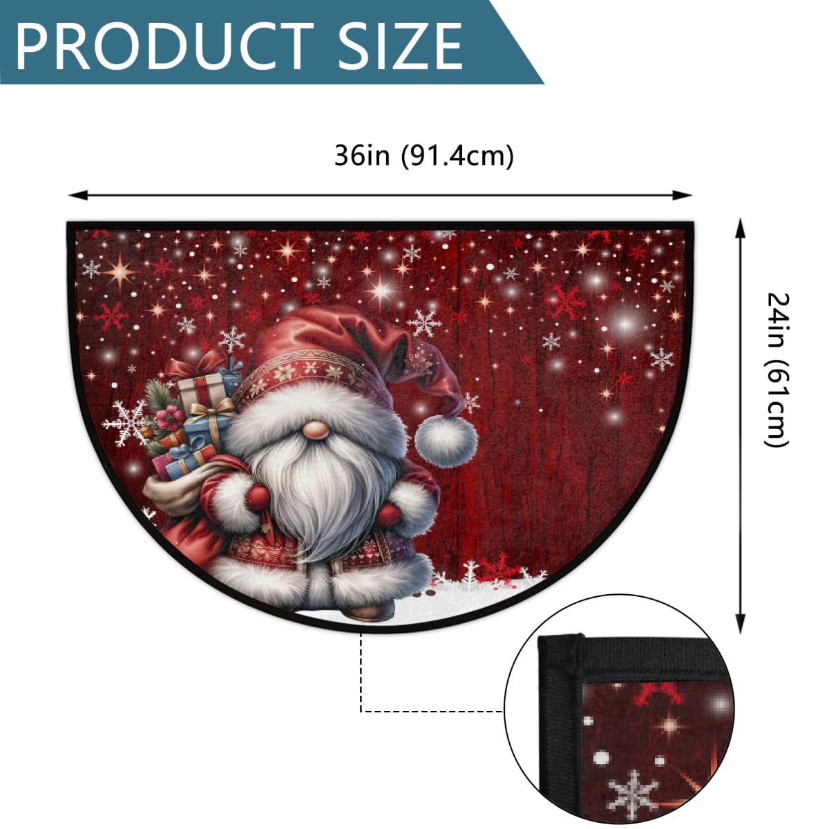 Red Gnome Half Round Door Mat Indoor Entrance Semi Circle Area Rugs (Z Funny Christmas Gnome)