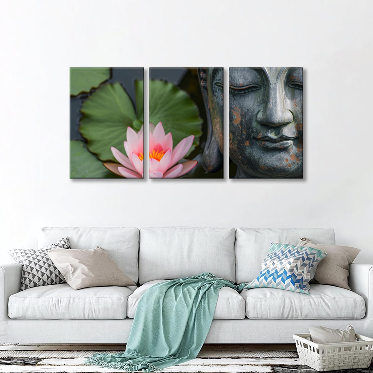 3Pcs Zen Buddha Canvas Wall Art Lotus Flower Meditation Framed Canvas Print Peaceful Asian Decor for Bedroom Living Room Spa Yoga Pink Oriental Artwork Water Lily Wall Art Ready to Hang (12"L x 18"W / 3PCS-Zen Buddha)