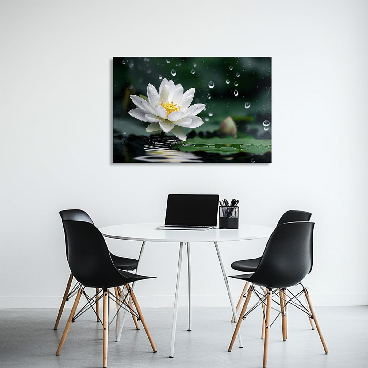 Large White Lotus Canvas Wall Art (42"L x 28"W / Art-11)