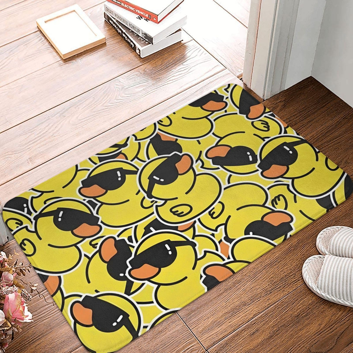 Cartoon Rubber Duck with Sunglasses Bath Mat Non (1'4" x 1'11" (Rectangular) / Yellow Duck Wearing Sunglasses)