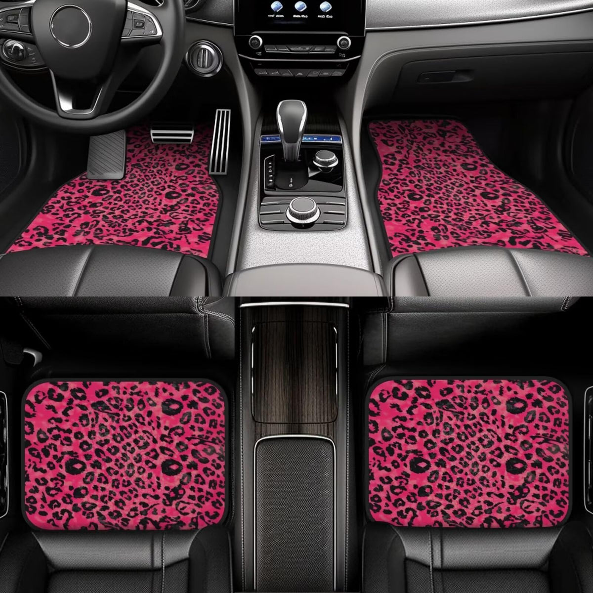 Red Leopard Print Car Floor Mats Set of Cheetah Skin Pattern Car Carpets Mats Universal Fit for Car SUV Truck Van Car Floor Rugs Full Set for Front Rear Foot Mats Car Accessories (Red Leopard)